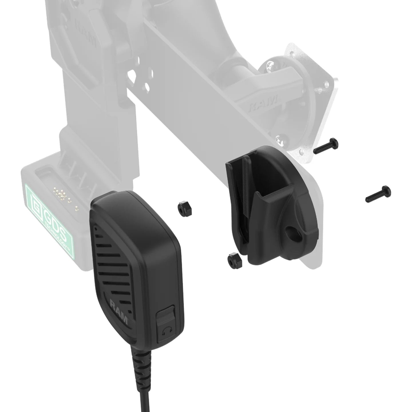 RAM GDS Uni-Conn PTT Remote Speaker Mic Bundle for Kodiak – Rugged PoC Communication Dock System