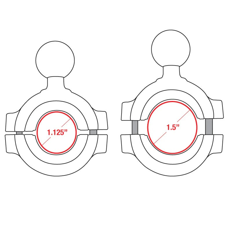 Ram 1" Ball Torque Base for Handlebar / Rail 1-1/8" - 1-1/2" in Diameter