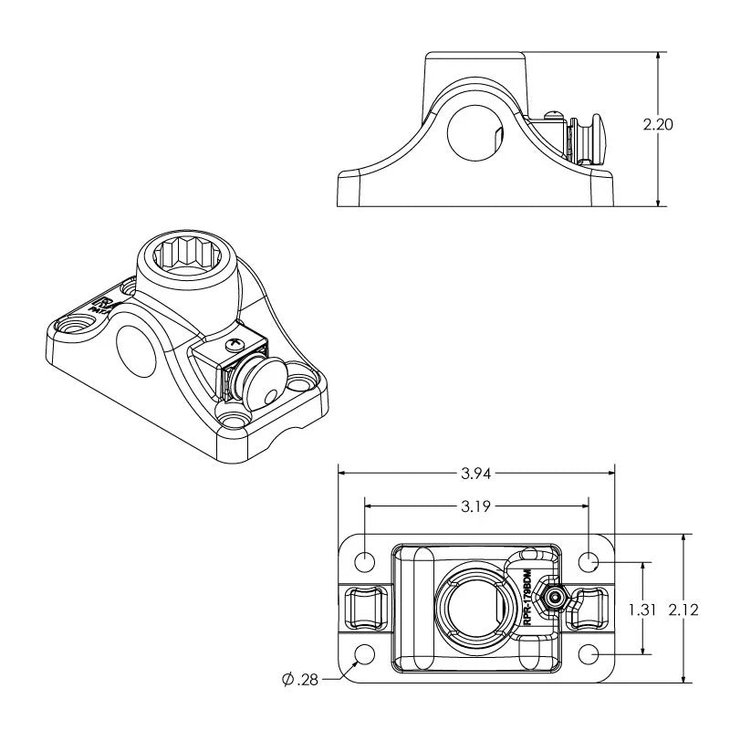 RAM ROD Combo Bulkhead / Flat Surface Base for Spline Posts