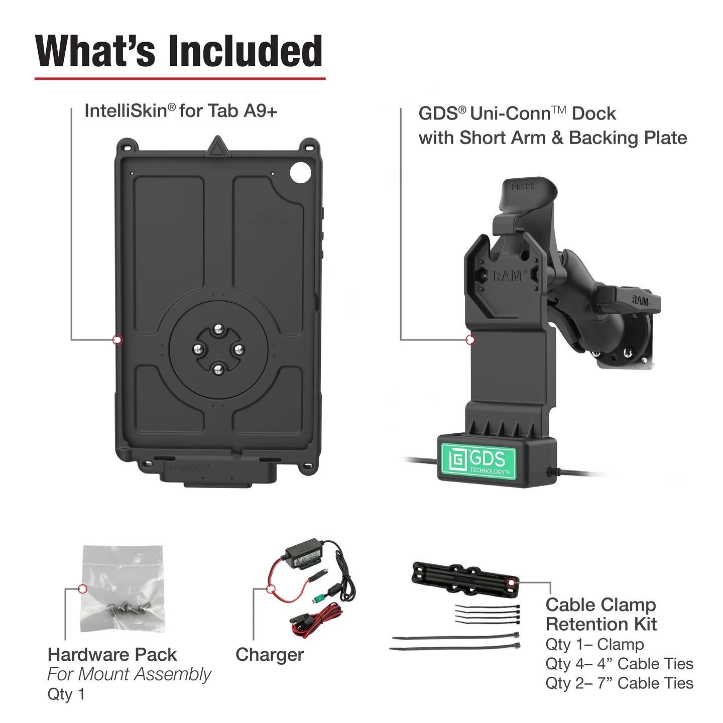RAM GDS Uni-Conn Vehicle Bundle with Single USB-C for Samsung Tab A9+
