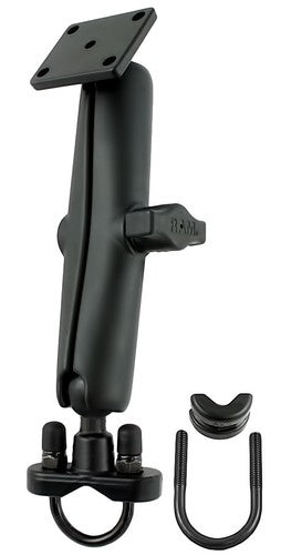 RAM 1" Ball Handlebar Long Mount with U-Bolt and Rectangle AMPS Base