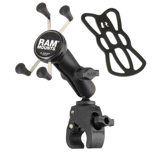 RAM Tough-Claw Handlebar & Rail Mount Kit with X-Grip Phone Holder – Universal Motorcycle, Bicycle & ATV Clamp Mount