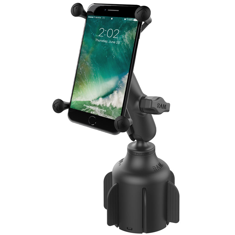 RAM X-Grip Large Phone Holder with Stubby Cup Holder Mount – Universal Vehicle Smartphone Mount