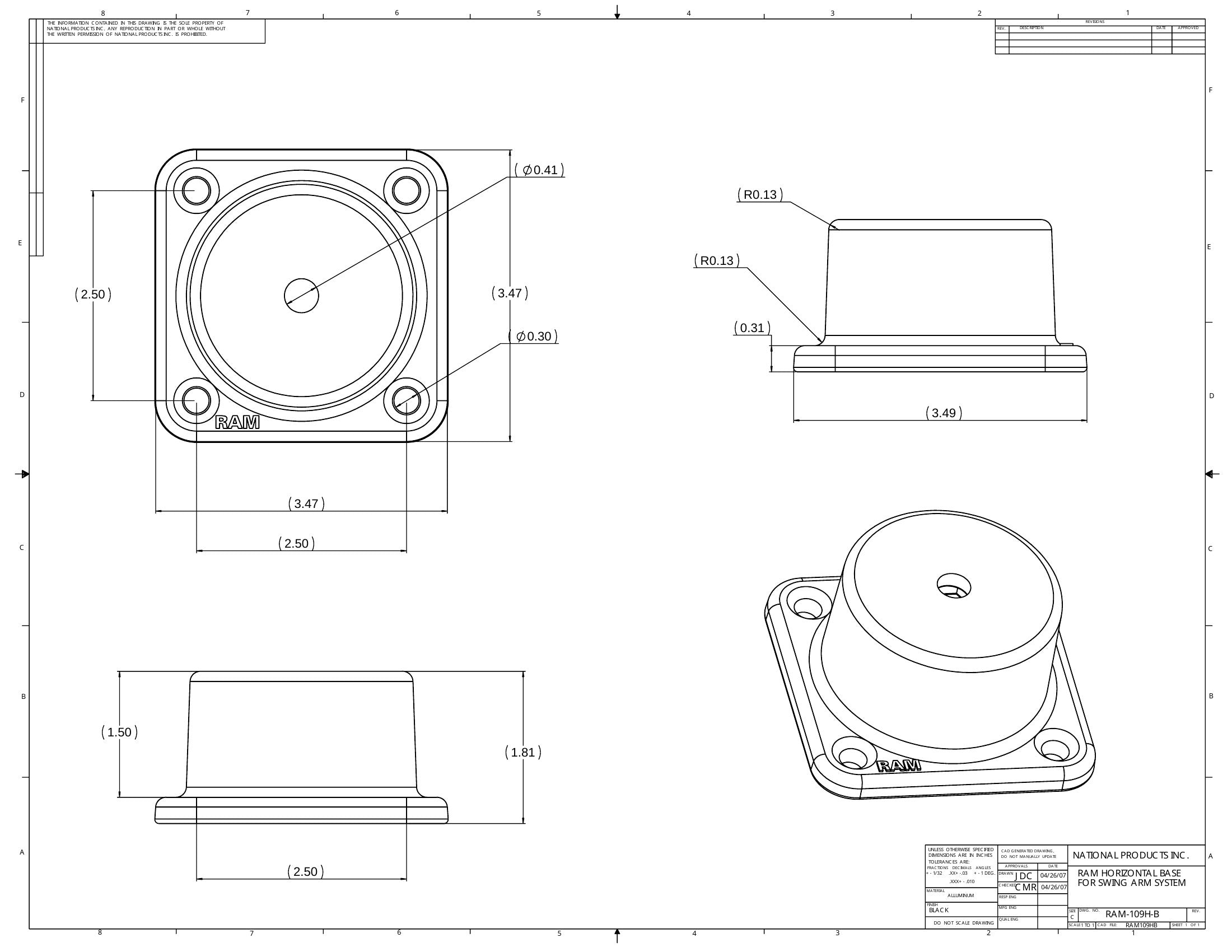 RAM® Horizontal 6" Swing Arm Mount with C Size 1.5" Ball | RAM-109H-2BU
