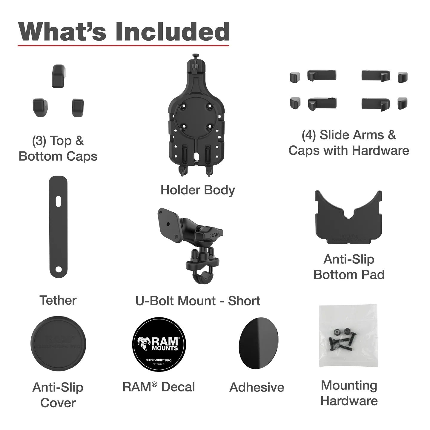 RAM Quick-Grip Pro Motorcycle Phone Mount – MagSafe-Ready Short Arm with Handlebar U-Bolt Base (RAM-B-149Z-A-PD5U)