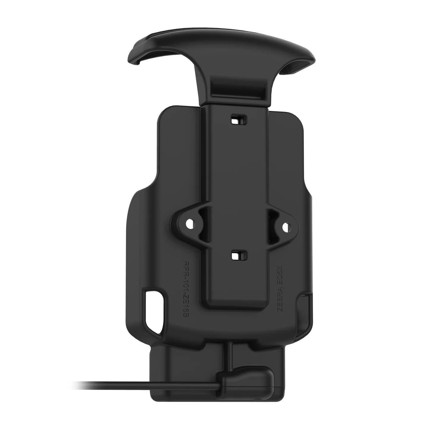 Rear view of charging dock with swivel clip on a white background