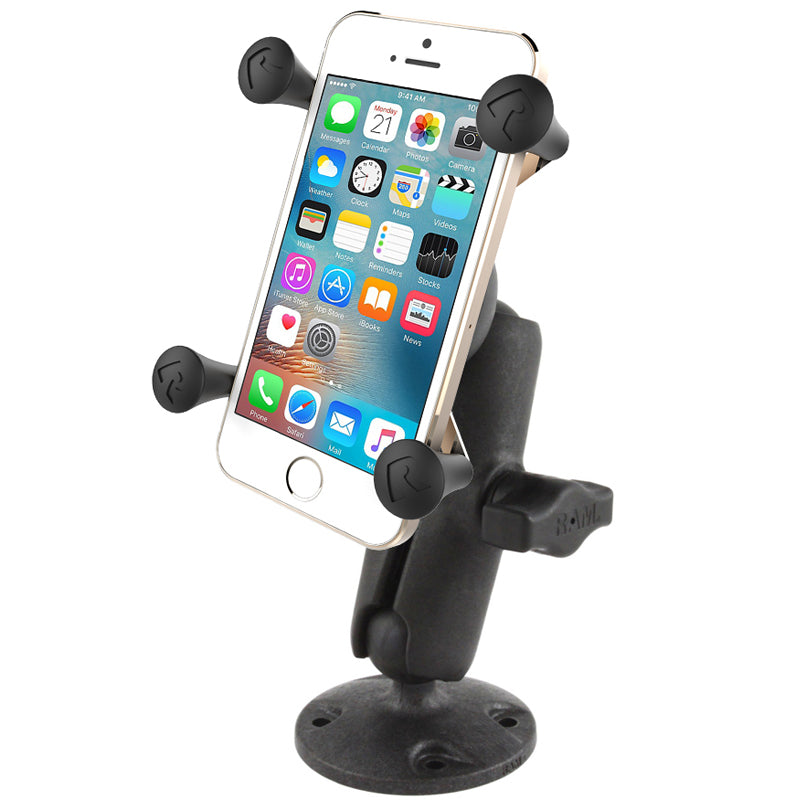 RAM 1" Ball Drill-Down Mount with X-Grip Phone Holder – Rugged AMPS Base & Adjustable Composite Arm