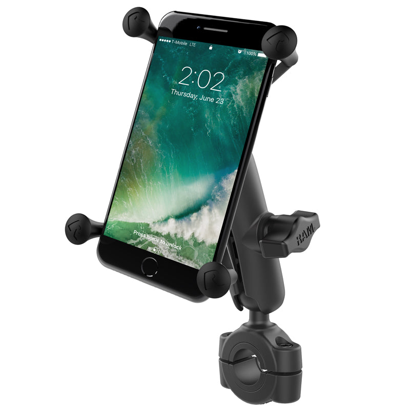 RAM® X-Grip® Large Phone Mount with Torque™ Handlebar Base & Medium Arm – Universal Motorcycle Phone Holder for 3/4"–1" Rails