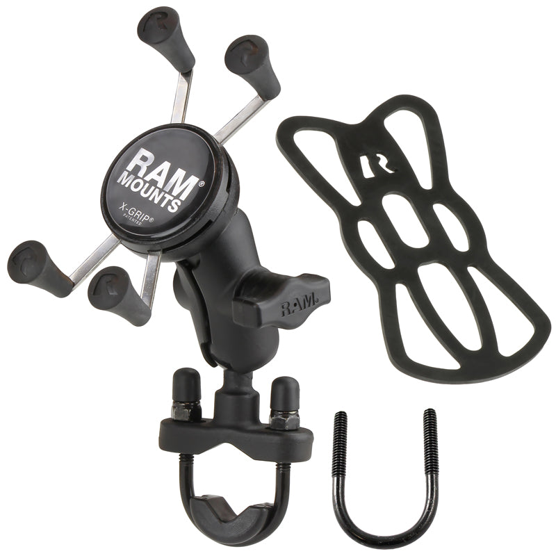 RAM X-Grip Motorcycle Phone Mount with 1" Ball & U-Bolt Handlebar Base – Short Arm