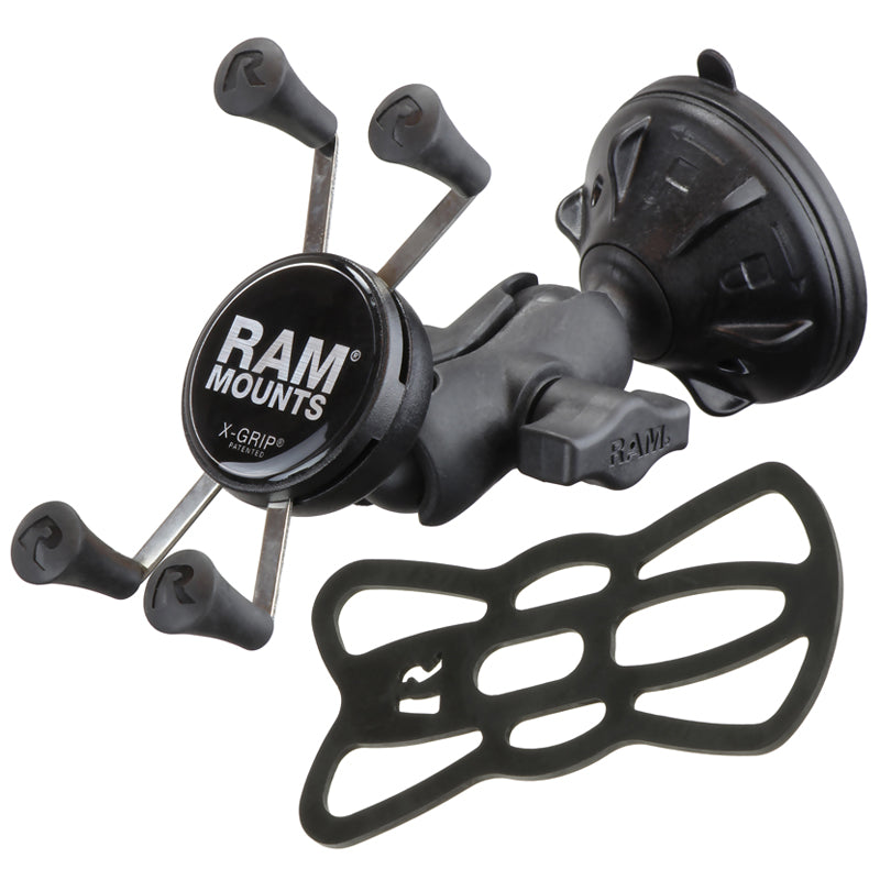 RAM X-Grip Suction Cup Phone Mount with 1" Ball Base & Short Double Socket Arm