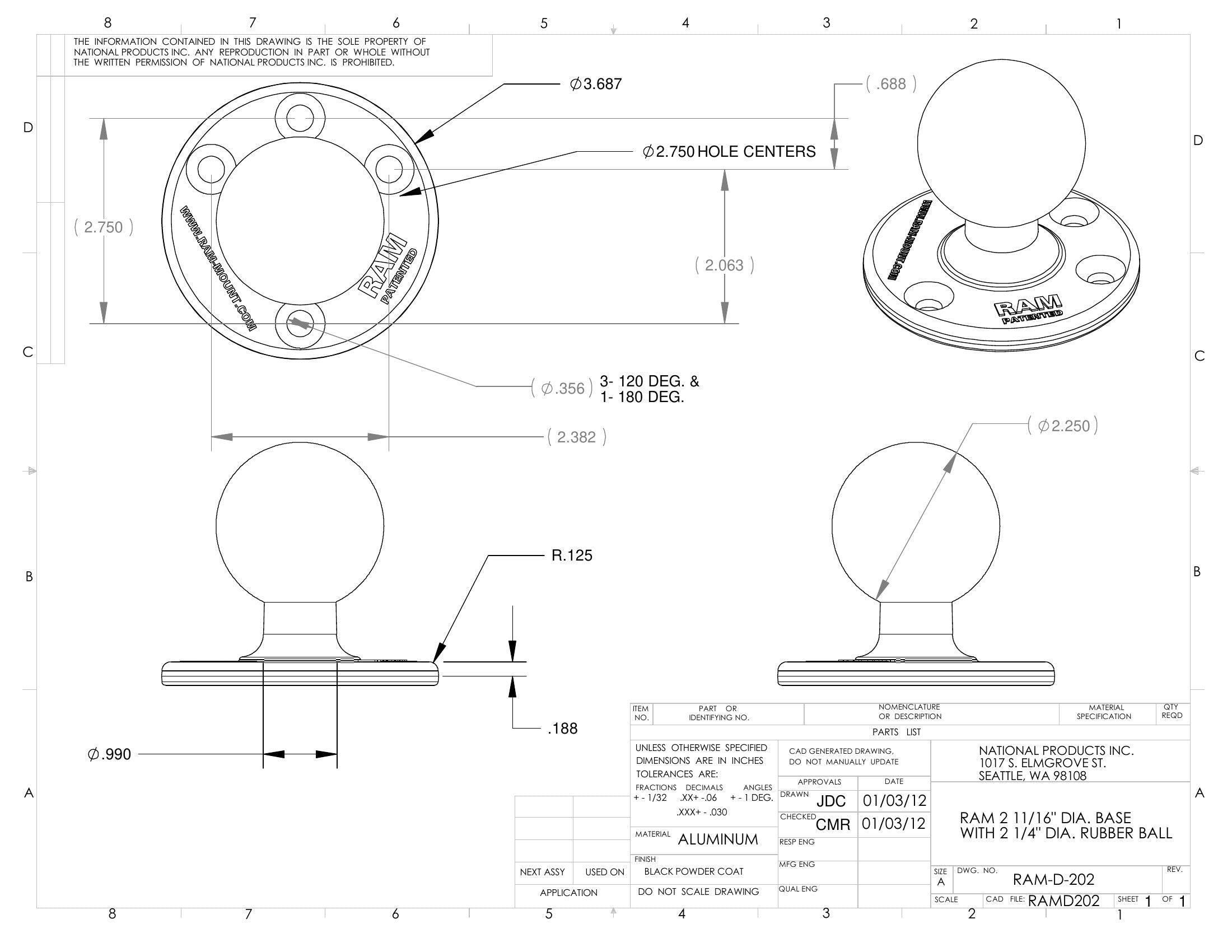 RAM® Large Round Plate with D Size 2.25" Ball | RAM-D-202U