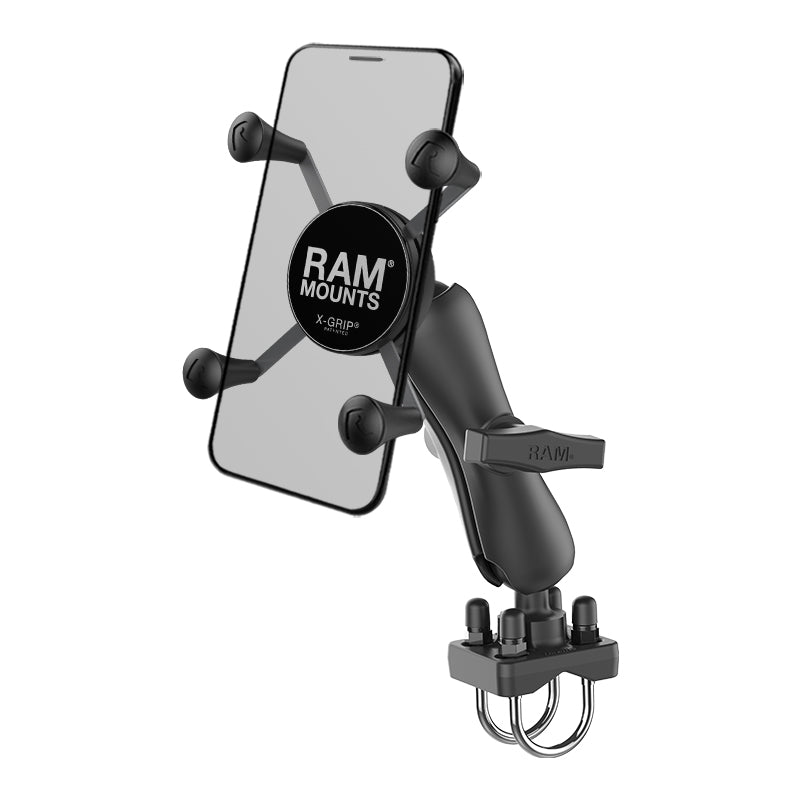 Heavy-Duty RAM X-Grip Double U-Bolt Phone Mount with 1.5" Ball – Fits 1"–1.25" Rails | RAM-101U-235-UN7