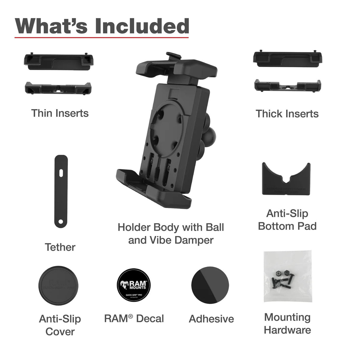 RAM® Quick-Grip™ Pro XL Phone Holder with Vibration Damper & B Size 1" Ball | RAM-HOL-PD7BVU