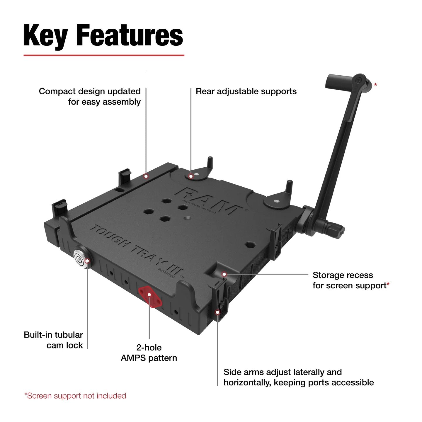 Laptop Tray for Vehicle Mounts – Spring-Loaded Tough-Tray III | RAM Mounts