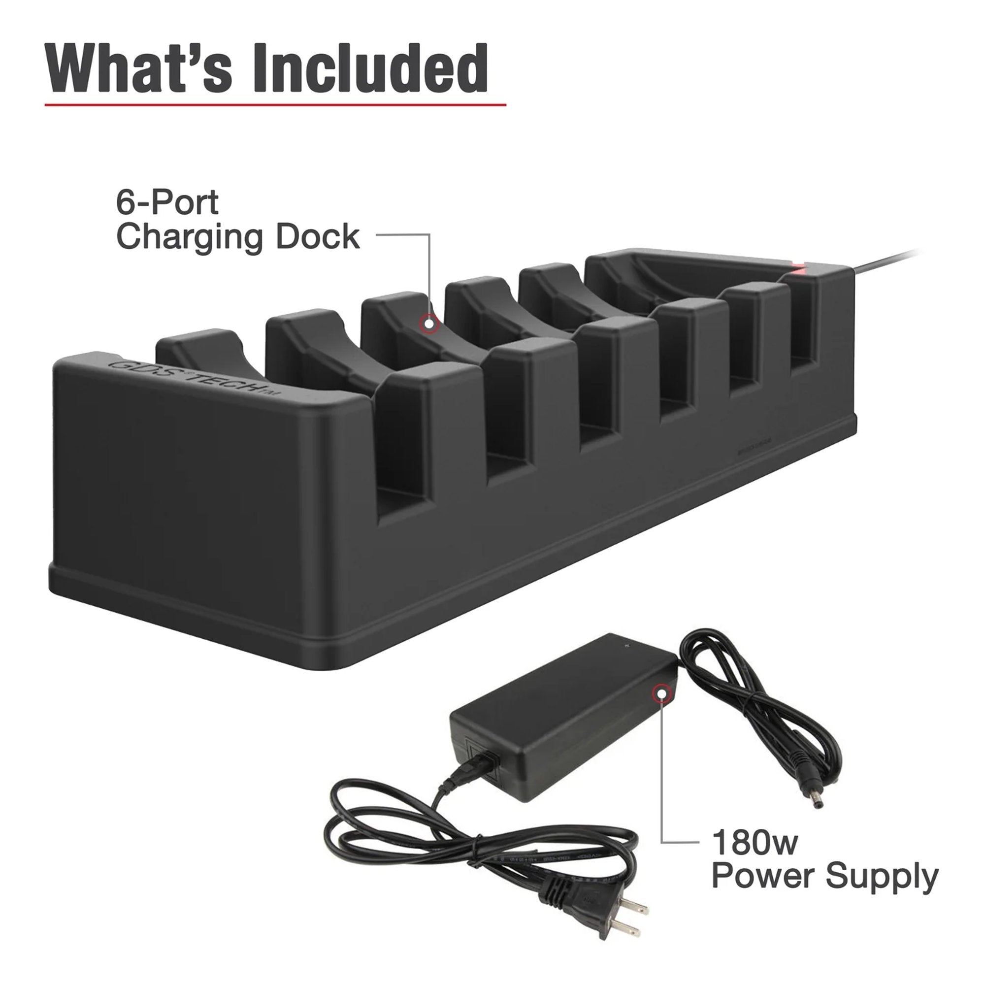 6-port charging dock with power supply included for rugged mobile devices