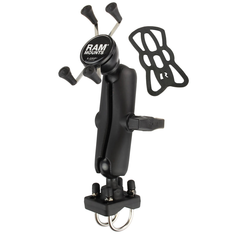 Heavy-Duty RAM X-Grip Double U-Bolt Phone Mount with 1.5" Ball – Fits 1"–1.25" Rails | RAM-101U-235-UN7