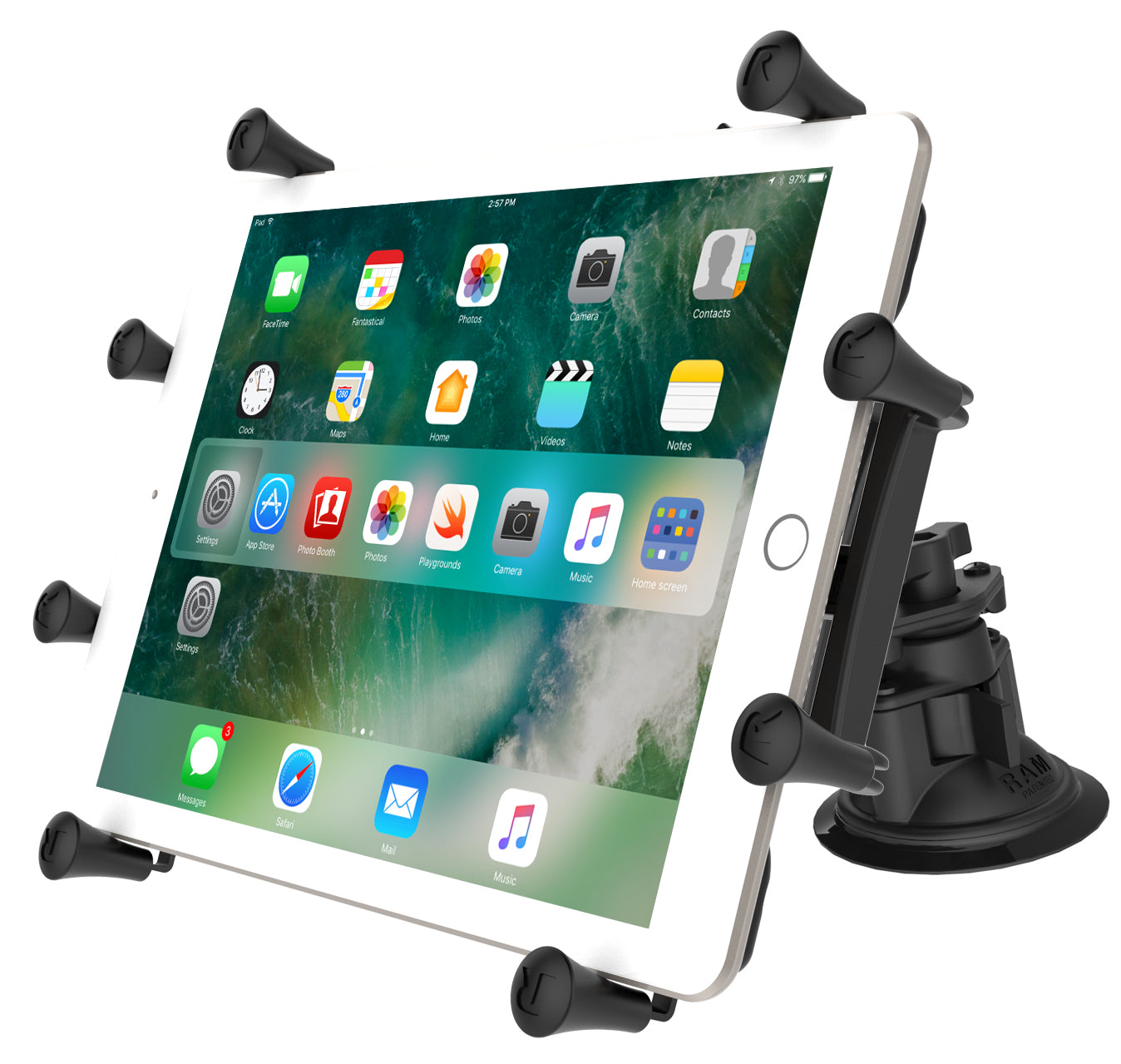 RAM Twist-Lock Dual Suction Tablet Short Mount with X-Grip for 9”–11” Tablets | Rugged Pivoting Vehicle Tablet Holder