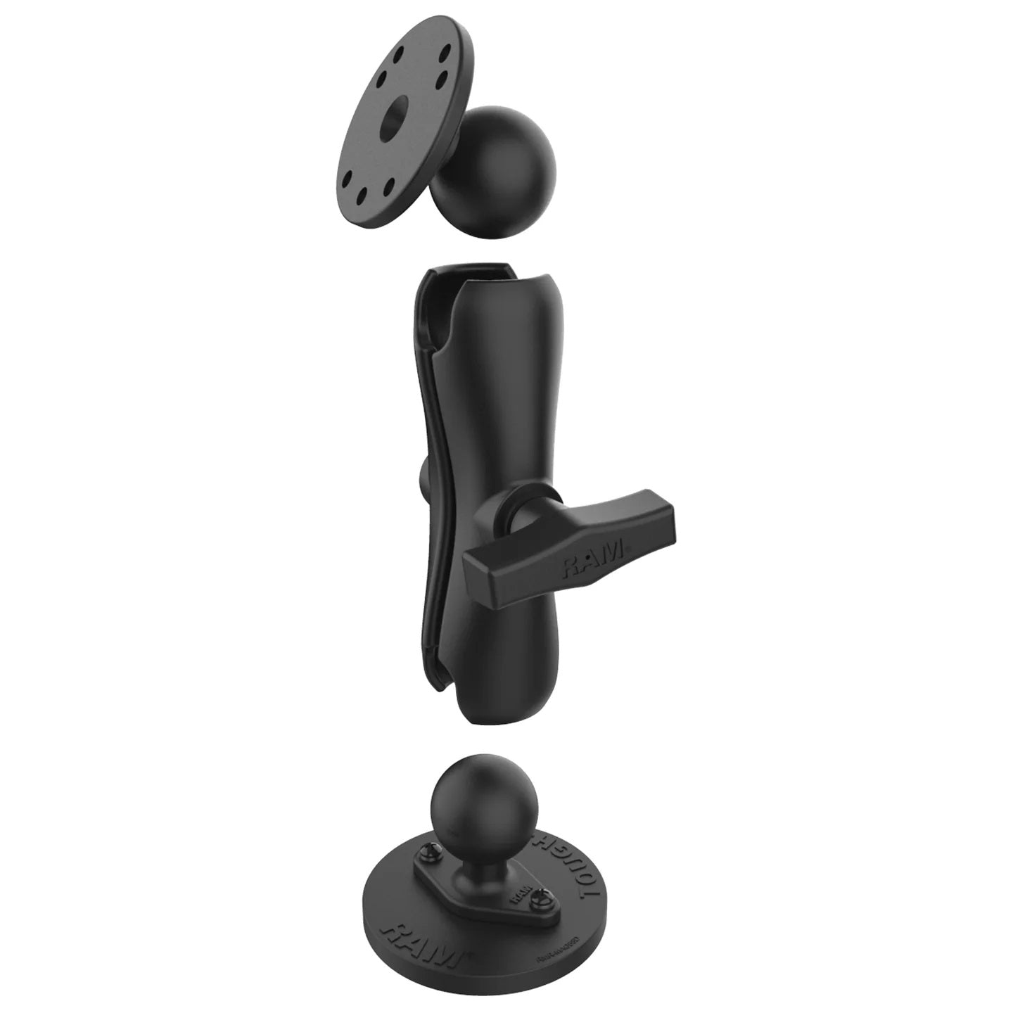 Close-up of the RAM Tough-Mag magnetic base with 10 N52 magnets and rubber-coated surface for secure mounting on metal surfaces