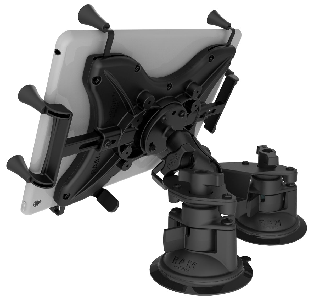 RAM Twist-Lock Dual Suction Tablet Short Mount with X-Grip for 9”–11” Tablets | Rugged Pivoting Vehicle Tablet Holder