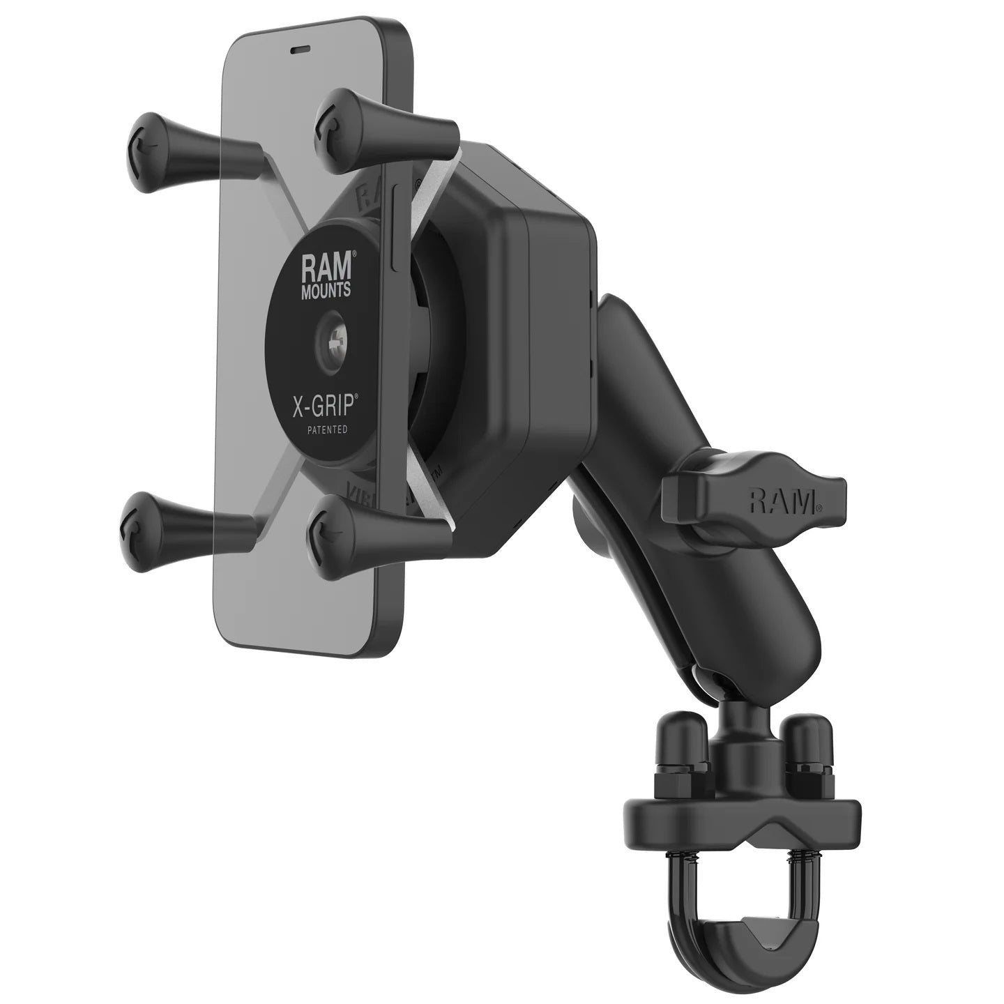 RAM X-Grip Motorcycle Phone Mount with Vibe-Safe Vibration Dampener & U-Bolt Handlebar Base – Medium Device Holder