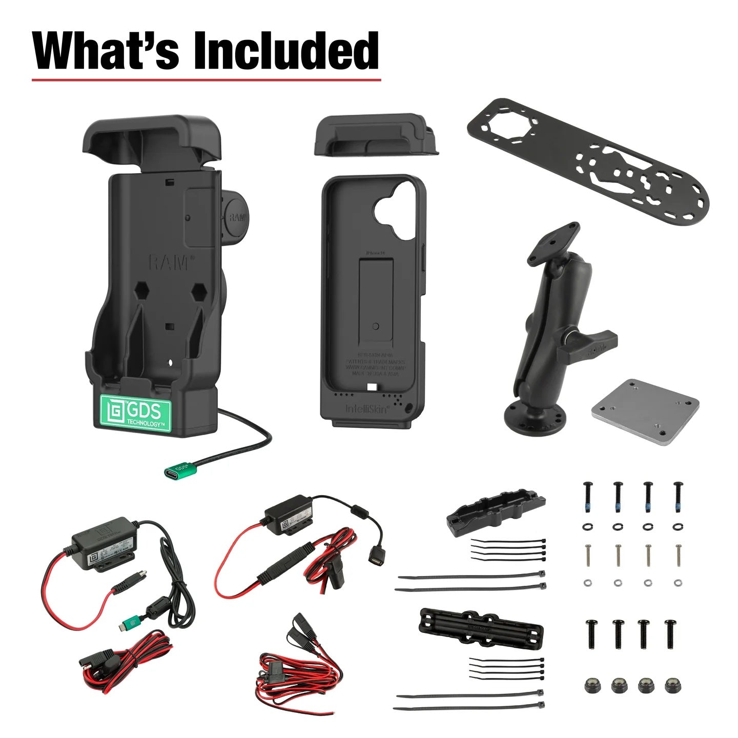 Picture showing all included components of the GDS Aina PTT Vehicle Bundle