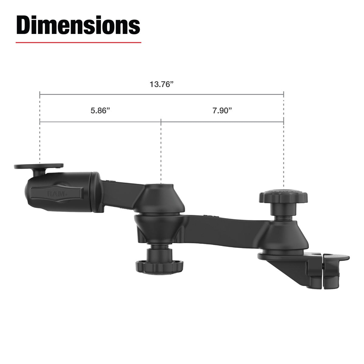 RAM 90-Degree Dual Swing Arm Mount with C Size Ball for Tough-Bar – RAM-TB-471-SW2BU