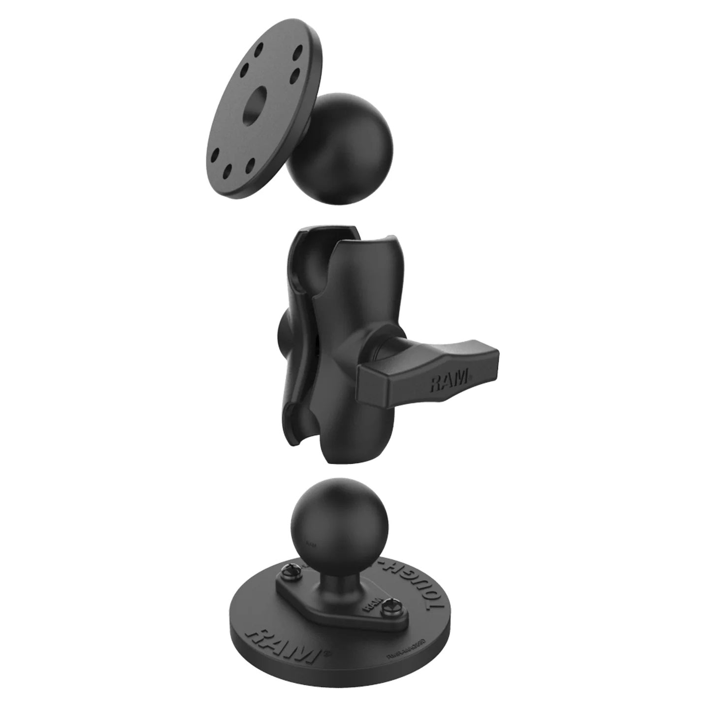 Side view of RAM Tough-Mag mount with 2.5-inch AMPS round plate