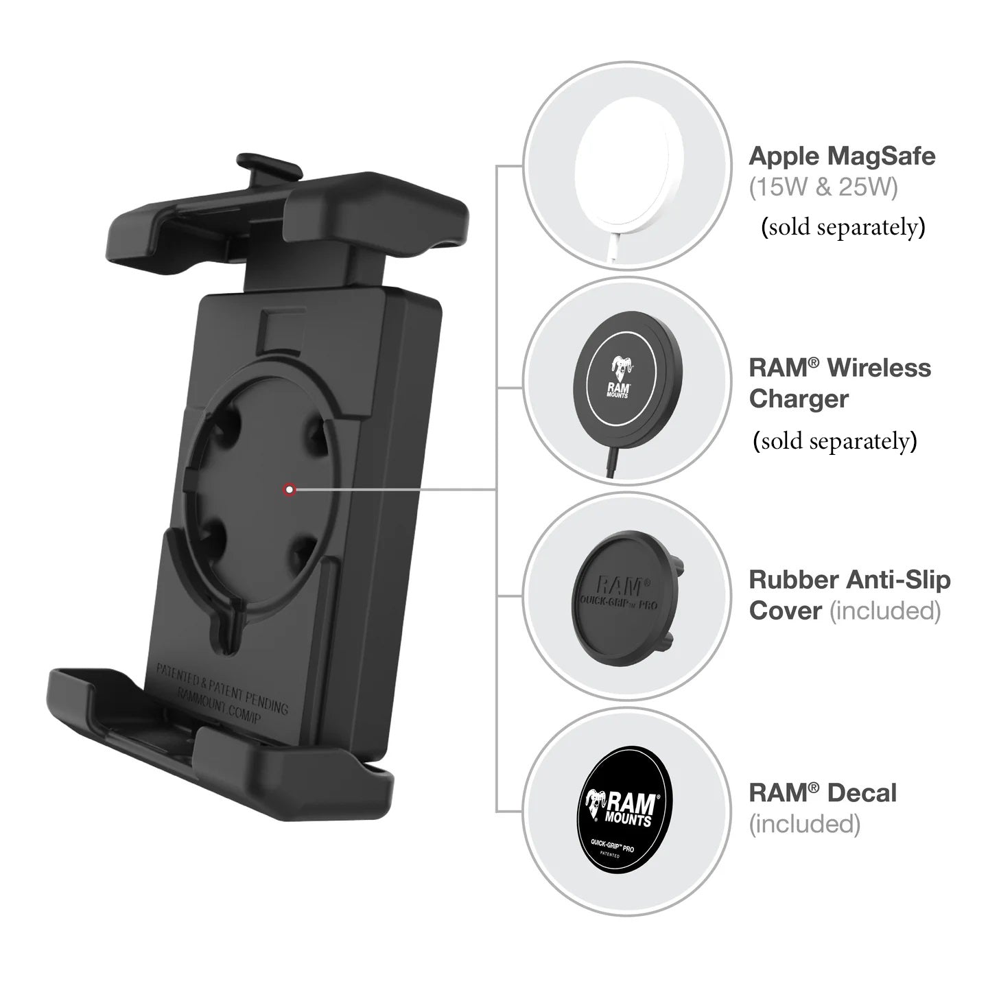RAM® Quick-Grip™ Pro XL Phone U-Bolt Mount for Handlebars – Short Arm