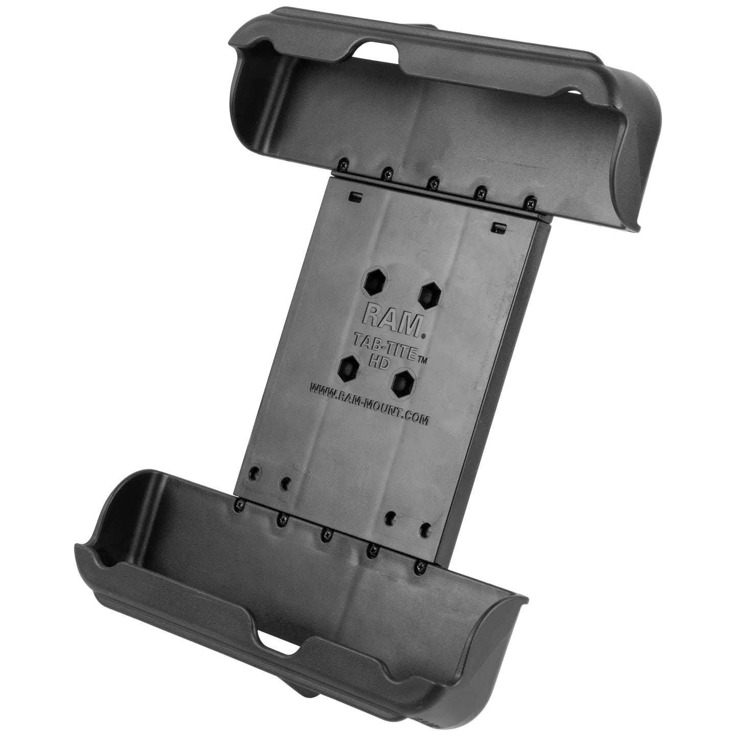 Side view of RAM Tab-Tite rugged tablet holder showing spring-loaded grip and composite construction