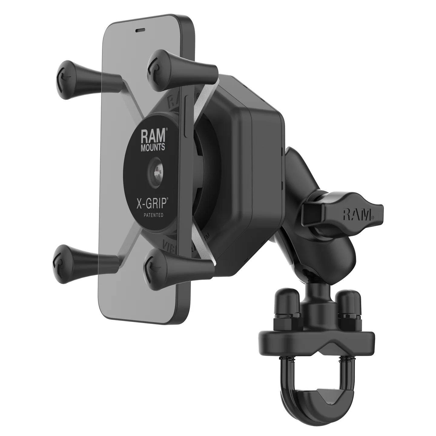 RAM X-Grip Vibe-Safe Motorcycle Phone Mount – Short Arm U-Bolt Handlebar Kit