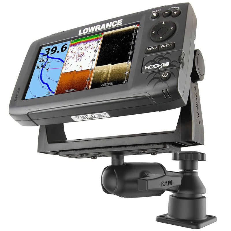 RAM Marine Mount with 6" Swing Arm, Rectangle Base, Swivel Ball and Horizontal Mounting Base