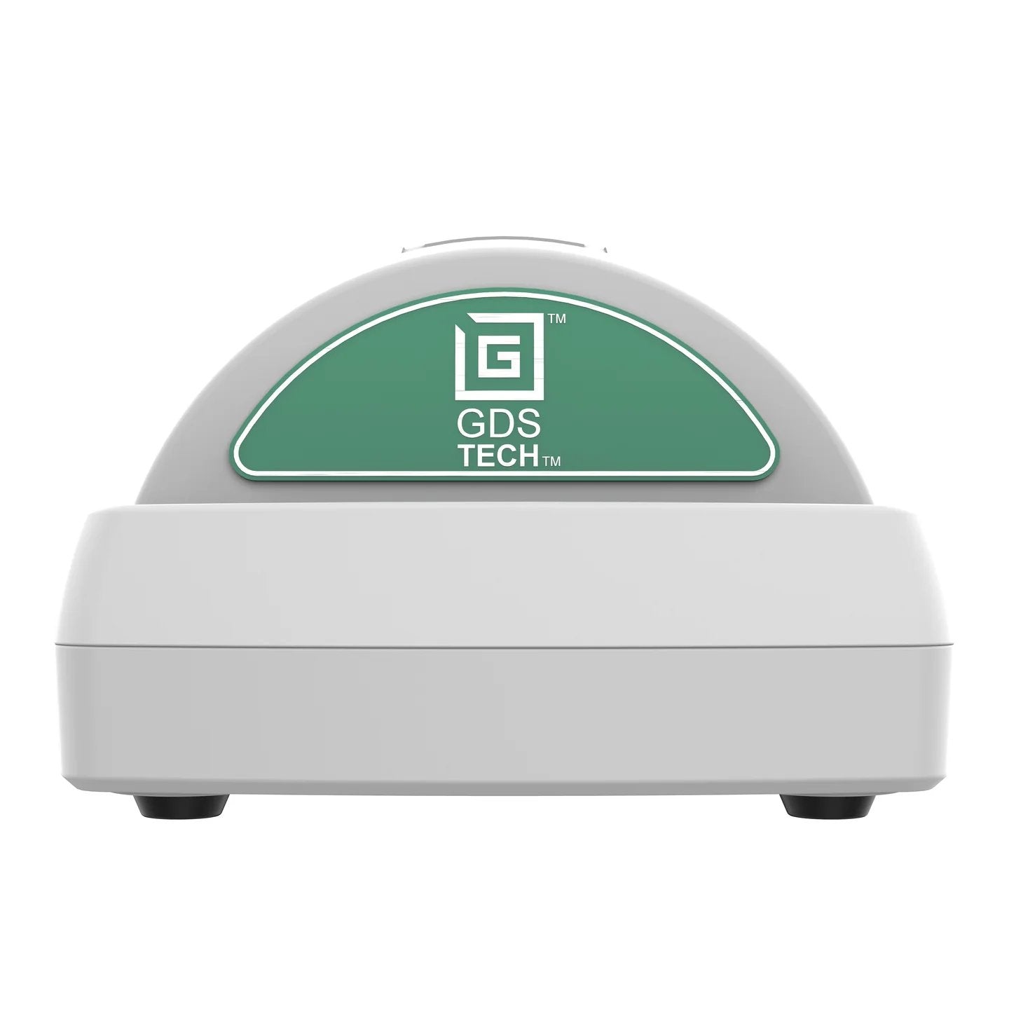 GDS Tech powered desktop docking station front view, gray housing