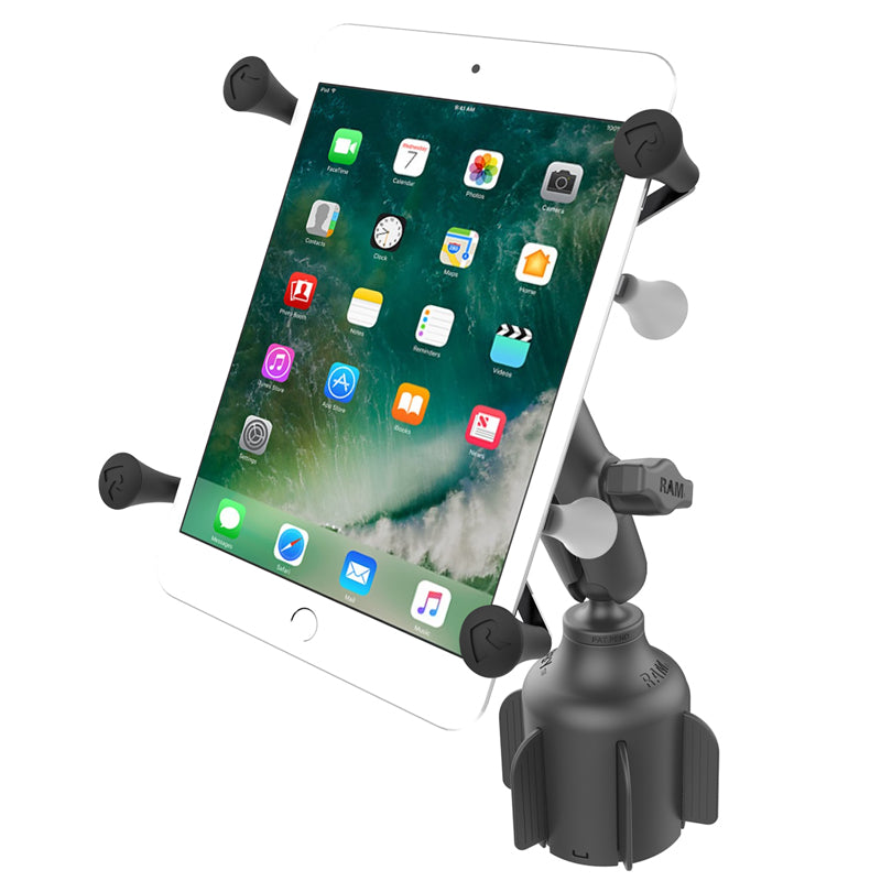 RAM X-Grip® 7”-8” Tablet Cup Holder Mount – Adjustable Vehicle Tablet Holder with Stubby™ Base