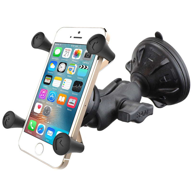 RAM X-Grip Suction Cup Phone Mount with 1" Ball Base & Short Double Socket Arm