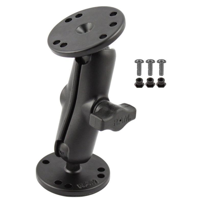 Black adjustable marine mounting bracket with screws on a white background
