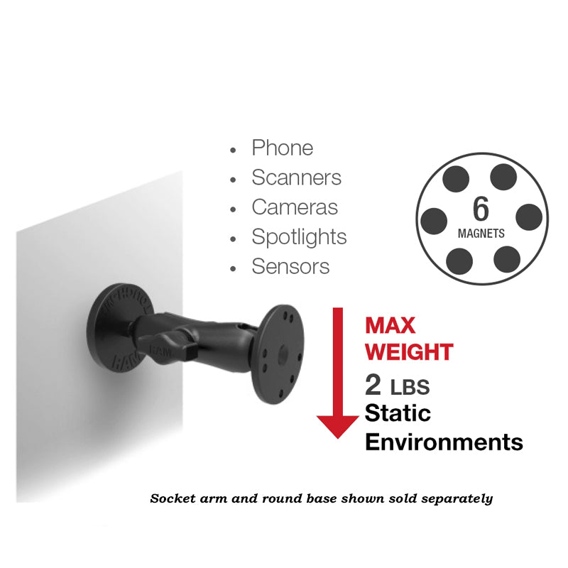 RAM Mount Tough-Mag 66mm Industrial Grade Magnetic Base with 1" Ball