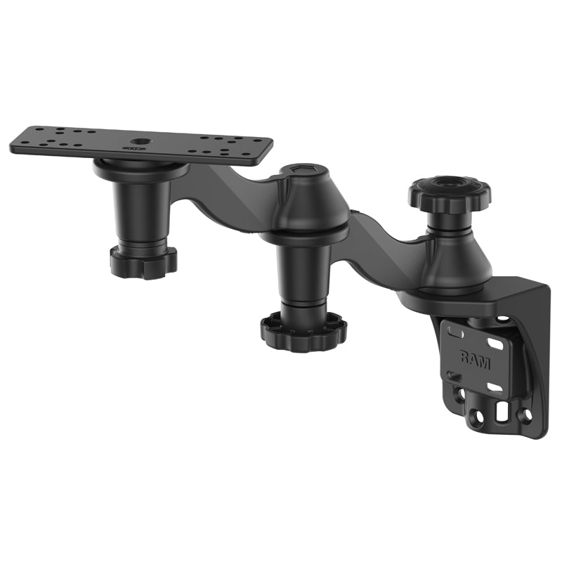 RAM Vertical Base Mount with 12" Double Swing Arm and Horizontal Electronics Base
