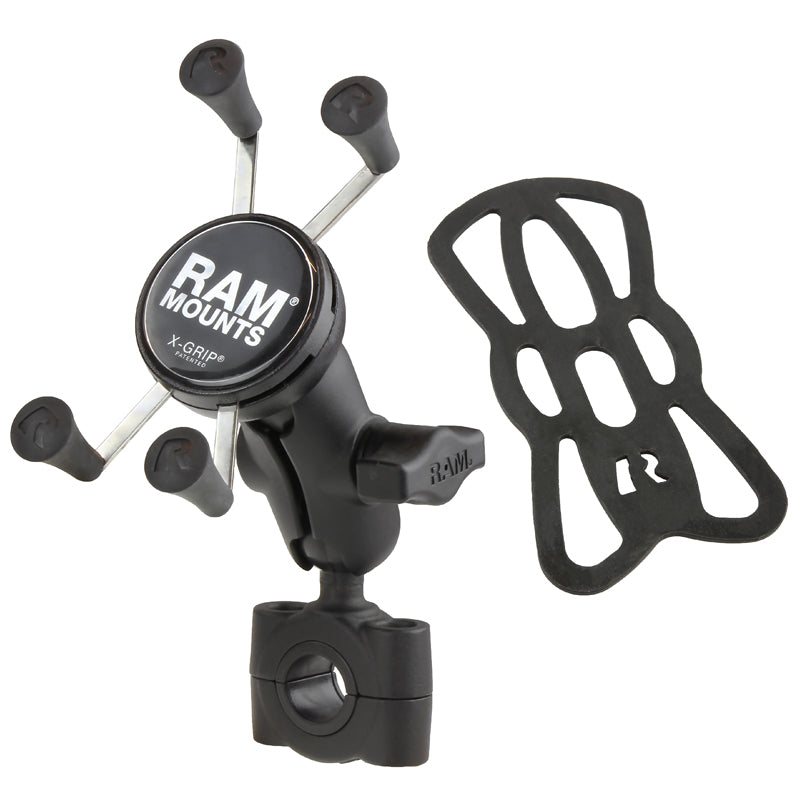 RAM Torque Base Short Mount for 3/4" - 1" Rails with X-Grip Holder and Tether