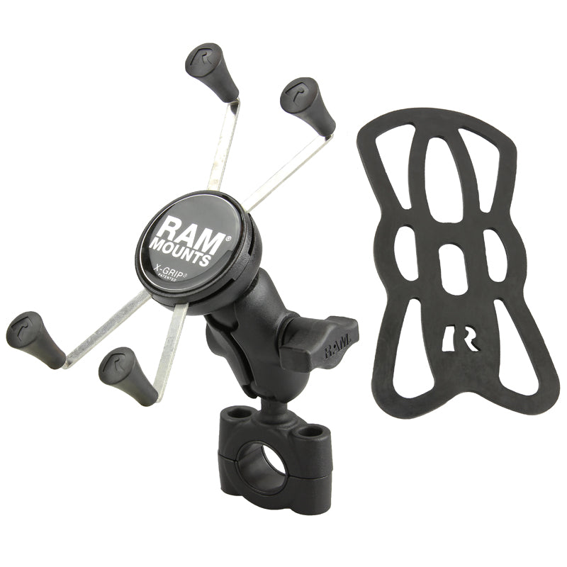 RAM Torque Short Mount for 3/4" - 1" Rails with X-Grip and Tether for Large Phone Holder