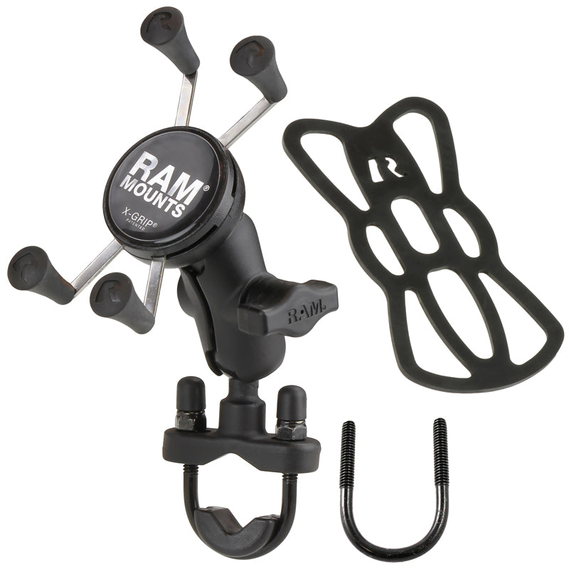 RAM Handlebar Short Mount with U-Bolt Base and X-Grip Phone Holder and Safety Tether