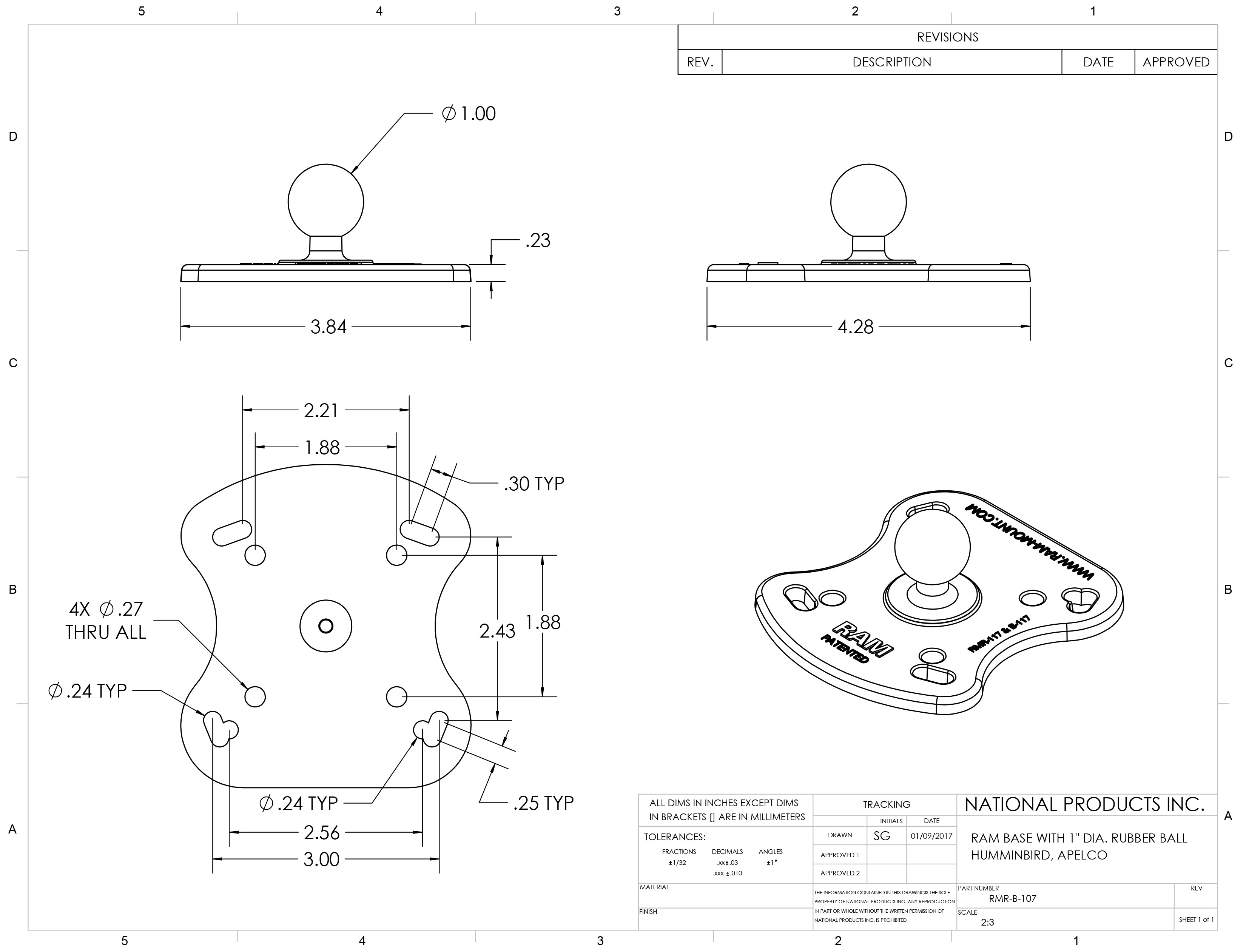 RAM Drill Down 1" Ball Diamond Base Mount for Humminbird, Lowrance Elite5+ More