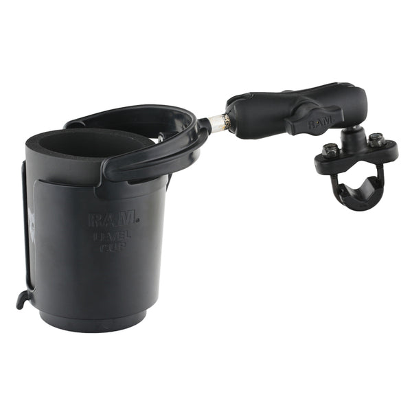 RAM Handlebar/Rail Mount with Level Cup 16oz Drink Holder - For Rails 0.50" to 1.25"