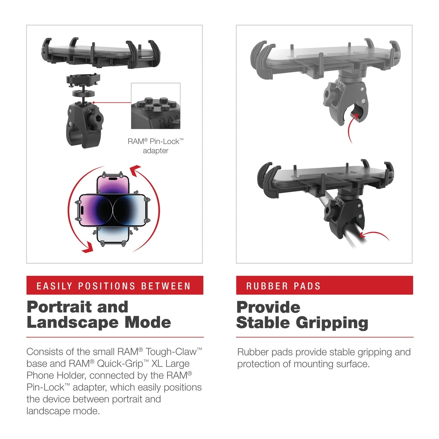 RAM Quick-Grip XL Large Phone Mount with Low-Profile Small Tough-Claw