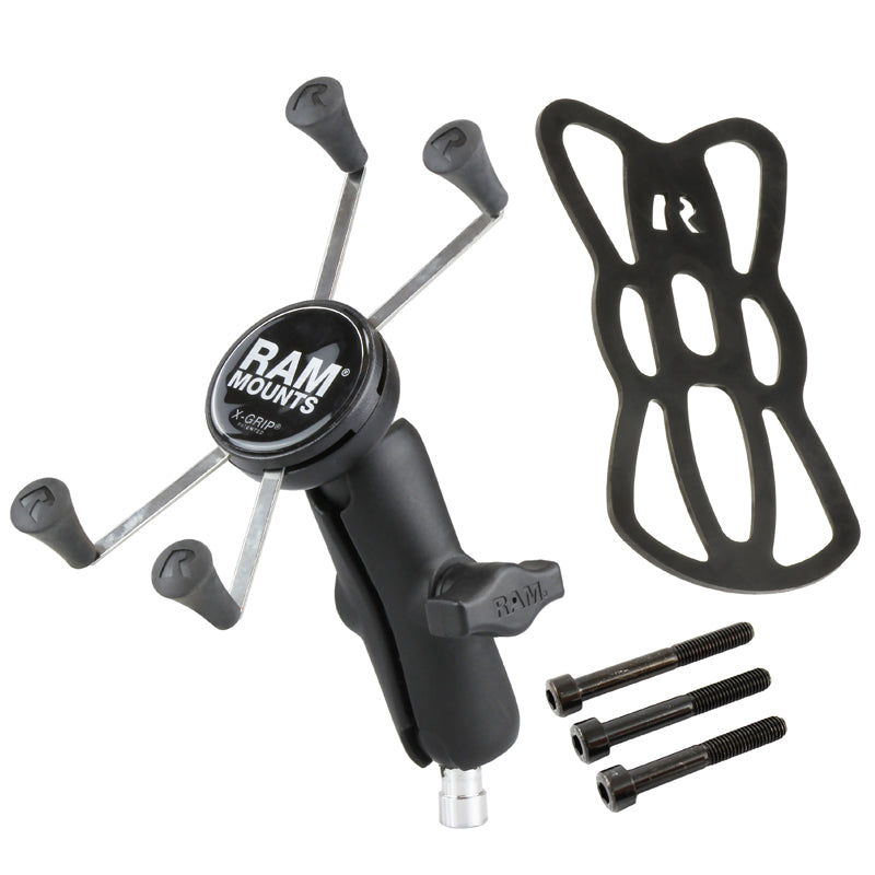RAM Motorcycle M8 Screw Clamp Base Mount with X-Grip Holder and Tether for Larger Phones