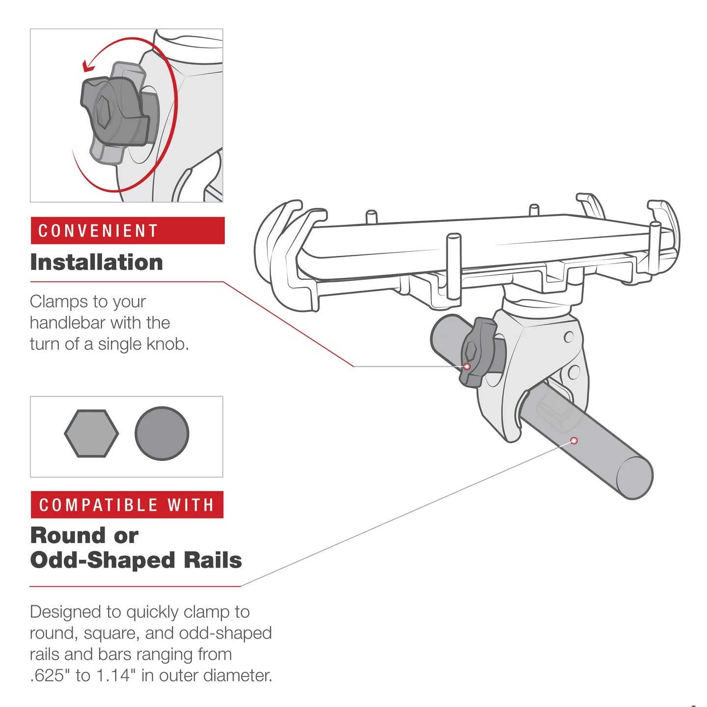 RAM Quick-Grip XL Large Phone Mount with Low-Profile Small Tough-Claw