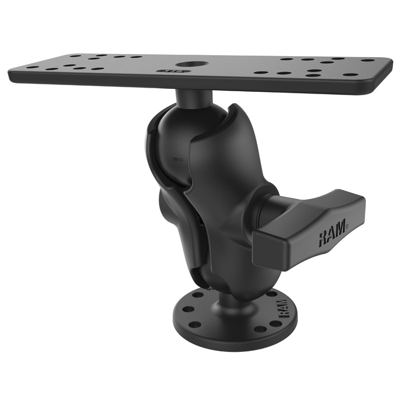 RAM 1.5" Ball Short Mount with 6.25" x 2" Rectangular Plate for Marine Electronics