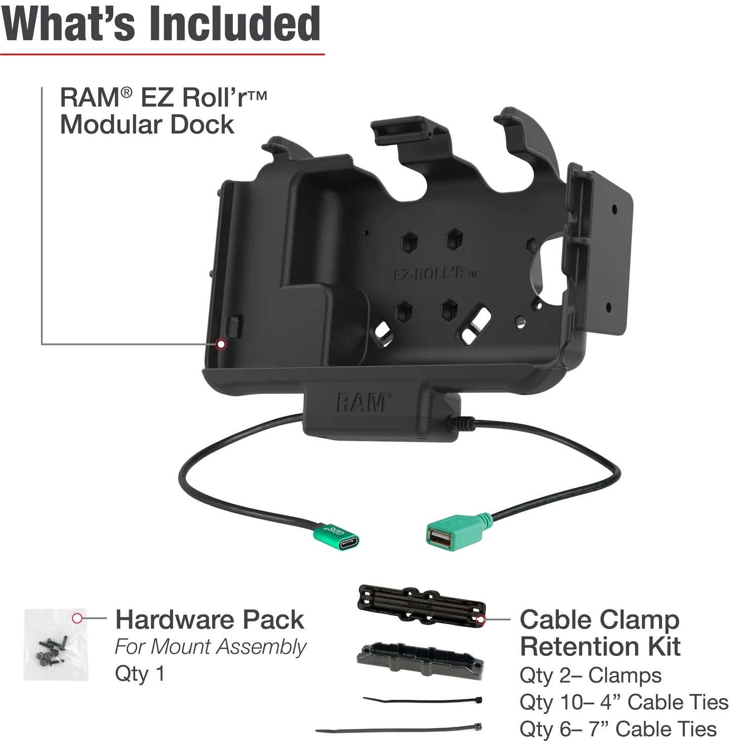 RAM EZ-Roll'r Modular Power + Single USB Dock Samsung Tab Active5 & 3