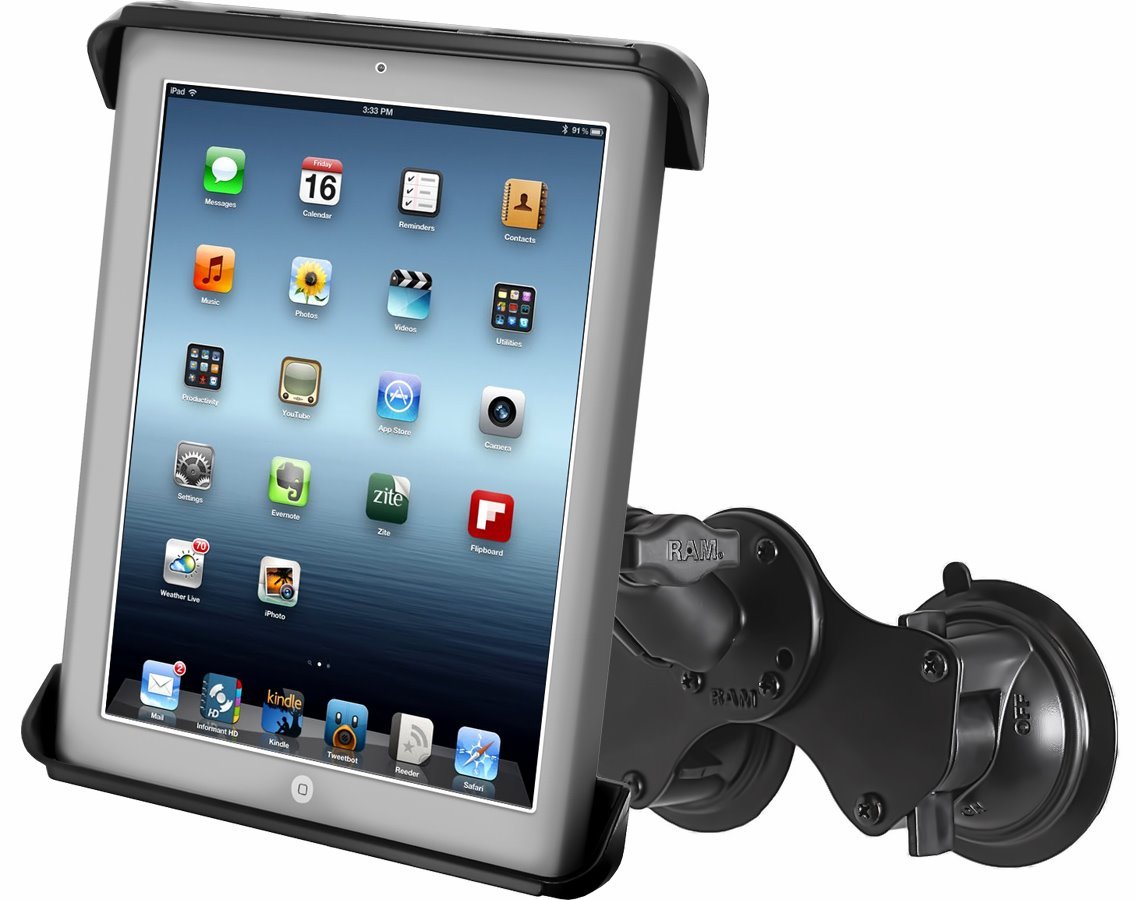 RAM Dual Suction Cup Mount with Tab-Tite Holder for iPad 1 - 4 and Others