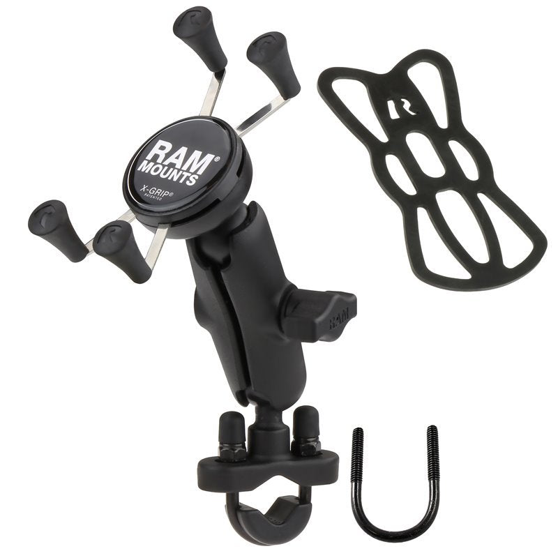 RAM X-Grip Medium Arm Phone Mount with 1" Ball & Motorcycle Handlebar U-Bolt Base – Rugged Adjustable Holder