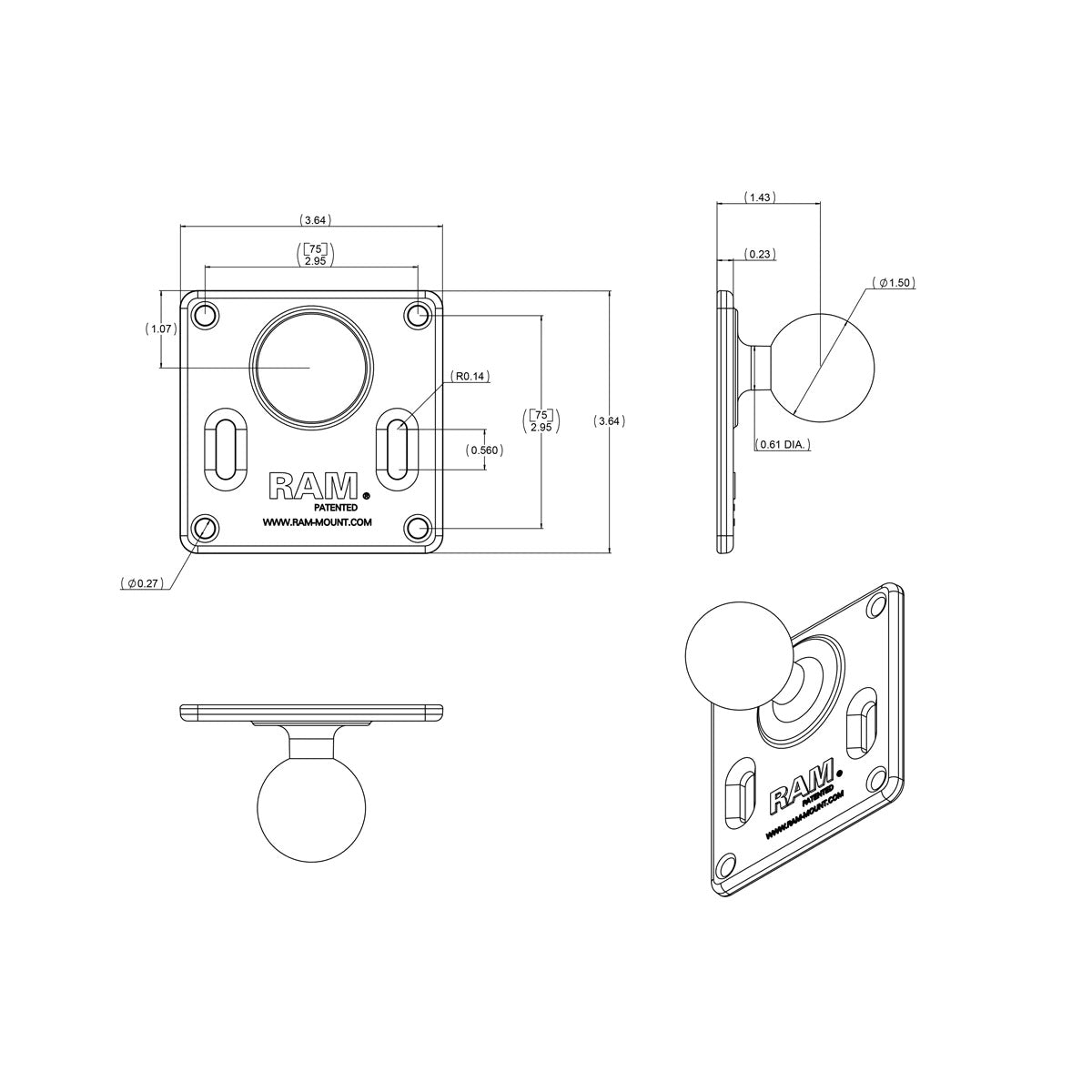RAM Tele-Pole Mount with 8" & 9" Poles, Dual Swing Arms with 75x75mm VESA Plate